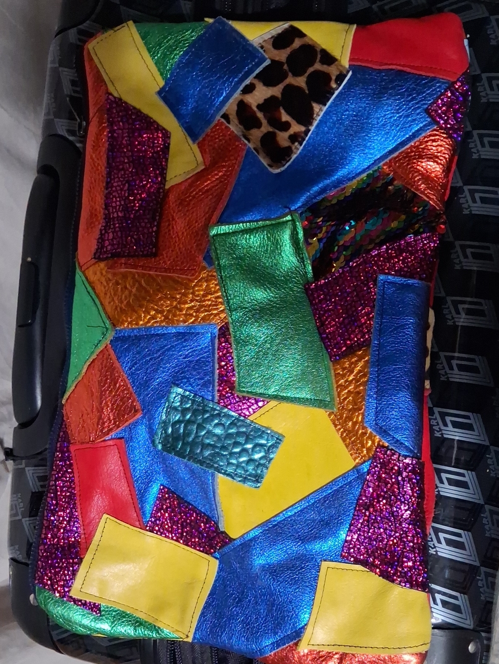 Multicolor Patchwork Statement Clutch - Vibrant Color Block Design